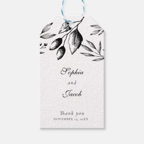 Elegant Black and White Floral Minimal Wedding Gift Tags