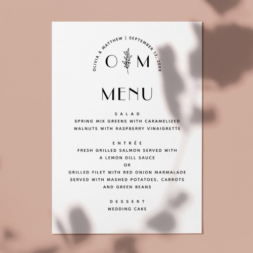 Elegant black and white floral minimalist wedding menu