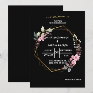 Elegant Black and white floral Muslim Wedding Invitation