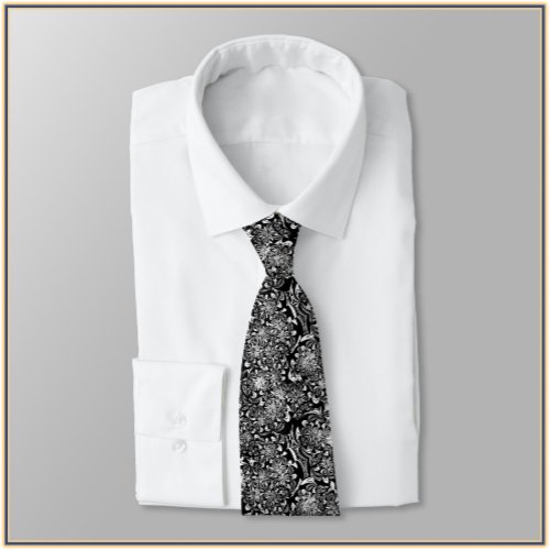 Elegant Black and White Floral Neck Tie