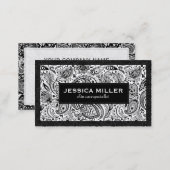 Elegant Black And White Floral Paisley 2 Business Card (Front/Back)