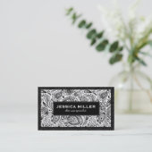Elegant Black And White Floral Paisley 2 Business Card (Standing Front)