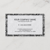Elegant Black And White Floral Paisley 2 Business Card (Back)