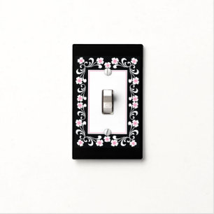 Elegant Black And White Floral Pattern Light Switch Cover