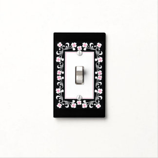 Elegant Black And White Floral Pattern Light Switch Cover