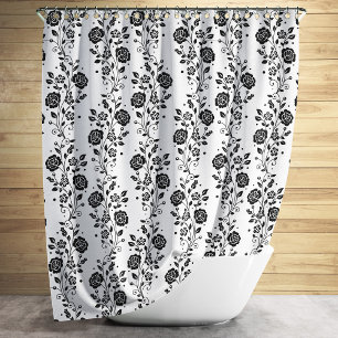 Elegant Black And White Floral Pattern Shower Curtain