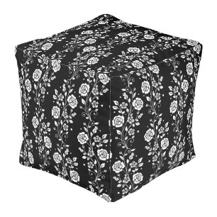 Elegant Black And White Floral Pouf