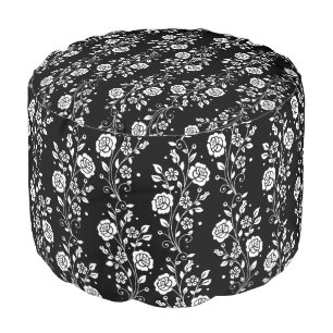 Elegant Black And White Floral Pouf