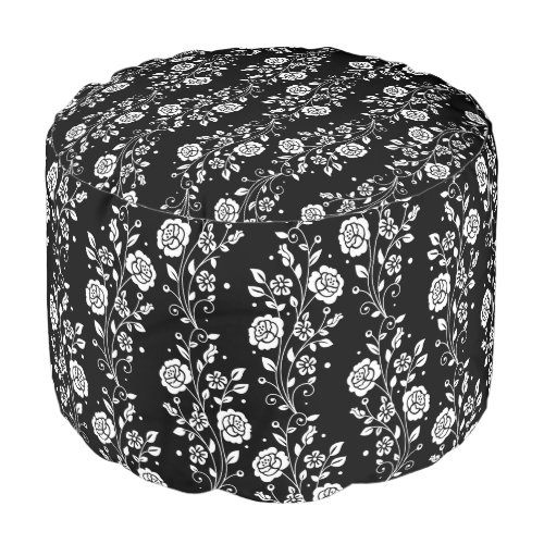 Elegant Black And White Floral Pouf