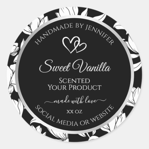Elegant Black and White Floral Product Labels