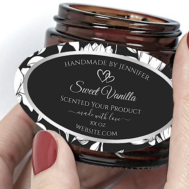 Elegant Black and White Floral Product Labels (Creator Uploaded)