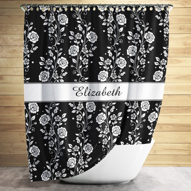 Elegant Black And White Floral Shower Curtain (Elegant Black And White Floral Shower Curtain)