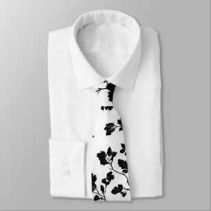 Elegant Black And White Floral Silhouette Botanica Neck Tie