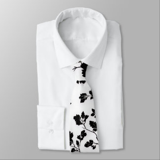 Elegant Black And White Floral Silhouette Botanica Neck Tie
