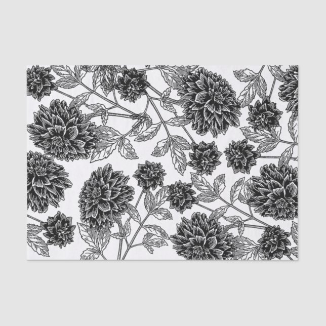 Elegant Black and White Floral Tissue Paper (Front)