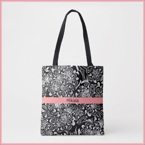Elegant Black and White Floral  Tote Bag