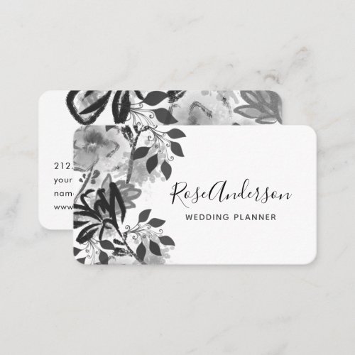 Elegant Black and White Floral Typography Business Card