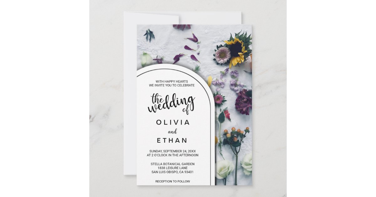 Elegant black and white floral Wedding Invitation | Zazzle