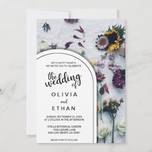 Elegant black and white floral Wedding Invitation