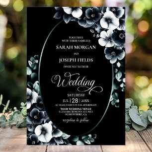Elegant Black and White Floral Wedding Invitation