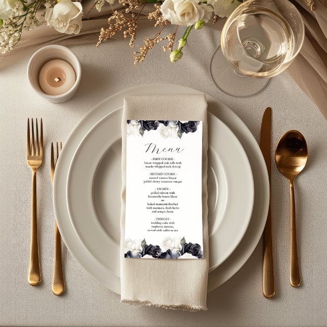 Elegant Black and White Floral Wedding Menu (Creator Uploaded)