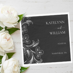 Elegant Black and White Floral Wedding Napkins