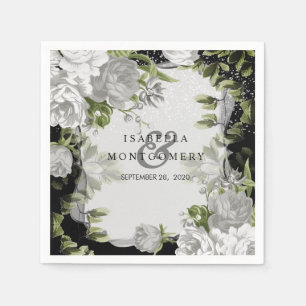 Elegant Black and White Floral Wedding Napkins