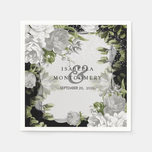 Elegant Black and White Floral Wedding Napkins