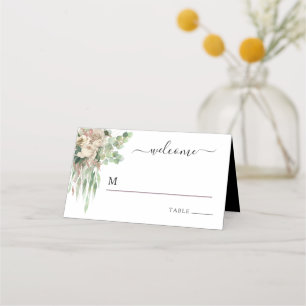 Elegant Black And White Floral Wedding Place Card