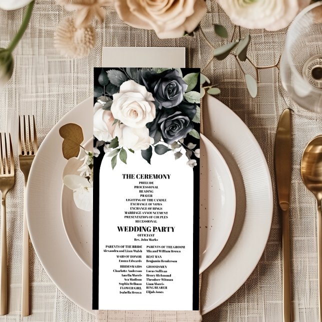 Elegant Black and White Floral Wedding Program (Creator Uploaded)