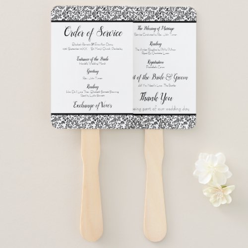 Elegant Black and White Floral Wedding Program Hand Fan