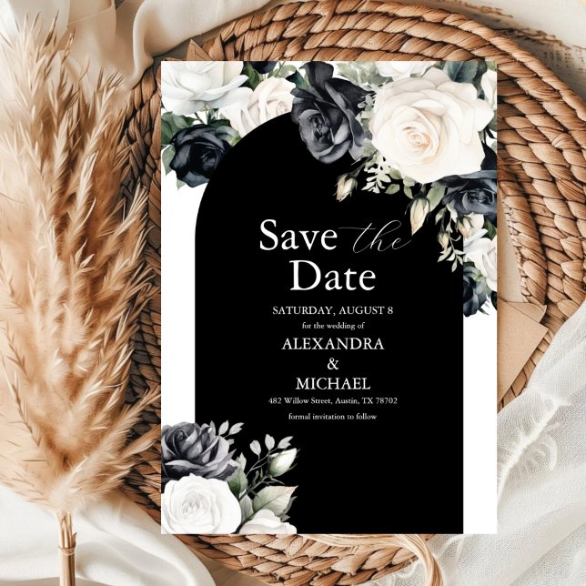Elegant Black and White Floral Wedding Save The Date (Creator Uploaded)