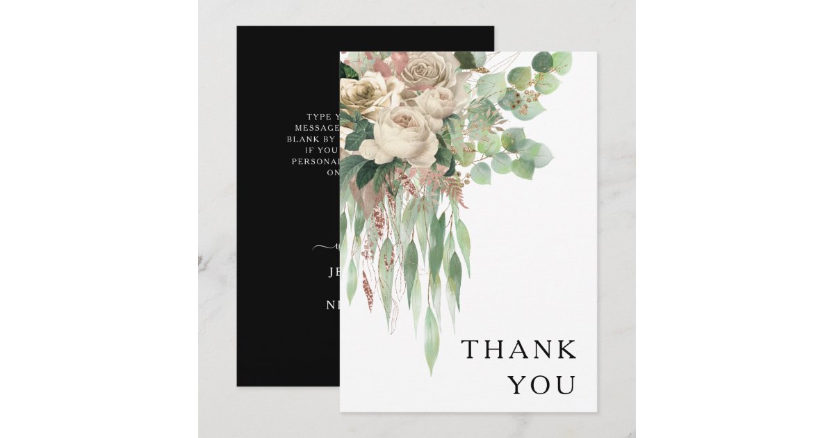 Elegant Black And White Floral Wedding Thank You Card | Zazzle