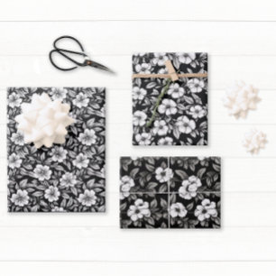 Elegant Black and White Floral Wrapping Paper Sheets