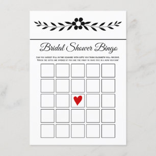 Elegant black and white flower bridal bingo card