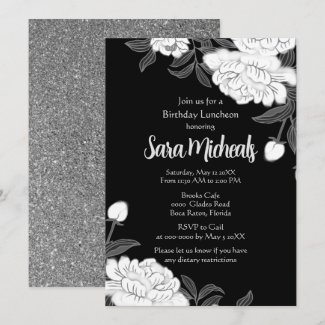 Elegant Black and White Flower Luncheon Invitation