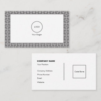 Elegant Black and White Folk Floral Seamless Patte Business Card