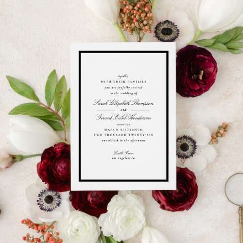 Elegant Black and White Formal Calligraphy Wedding Invitation