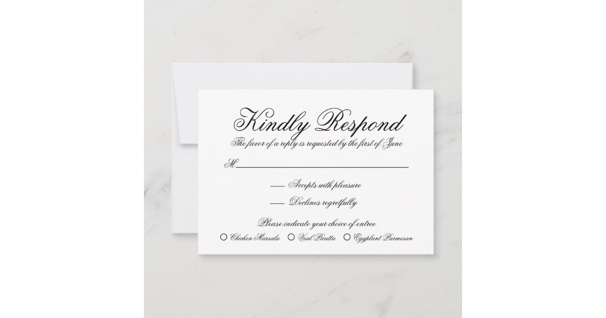 Elegant Black And White Formal Meal Choice Wedding Rsvp Card Zazzle Com