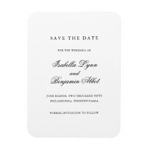 Elegant Black and White Formal Save the Date Magnet
