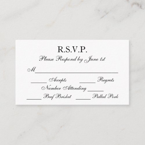 Elegant Black and White Formal Wedding RSVP Cards