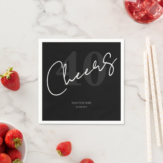 Elegant Black and White Forty 40th Birthday Napkins (Insitu)