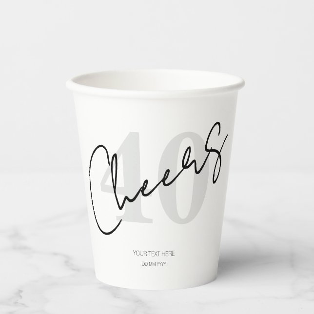 Elegant Black and White Forty 40th Birthday Paper Cups (Front)