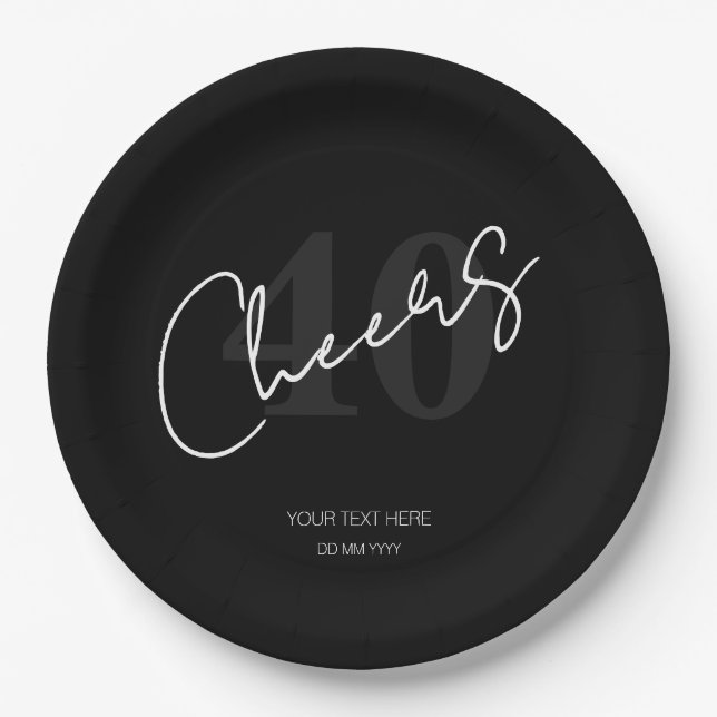 Elegant Black and White Forty 40th Birthday Paper Plates (Front)
