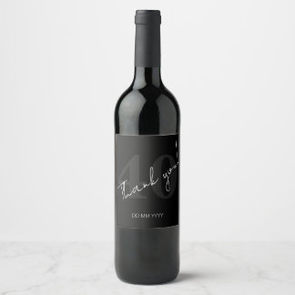 Elegant Black and White Forty 40th Birthday Wine Label