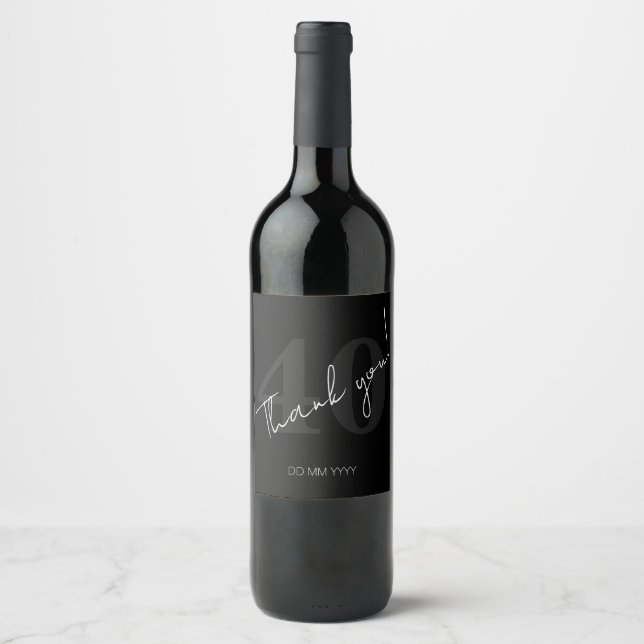 Elegant Black and White Forty 40th Birthday Wine Label (Front)