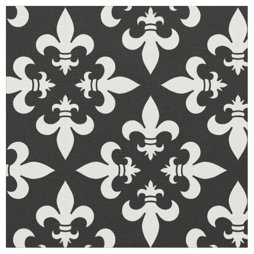 Elegant Black and White French Fleur de Lis Fabric