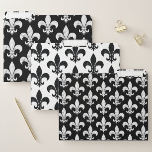Elegant Black and White French Fleur de Lis File Folder