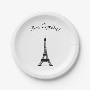 Elegant Black and White French Style Eiffel Tower Paper Plates