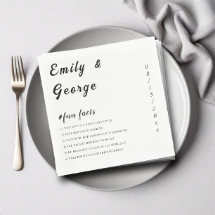 Elegant Black and White Fun Facts Wedding Napkins